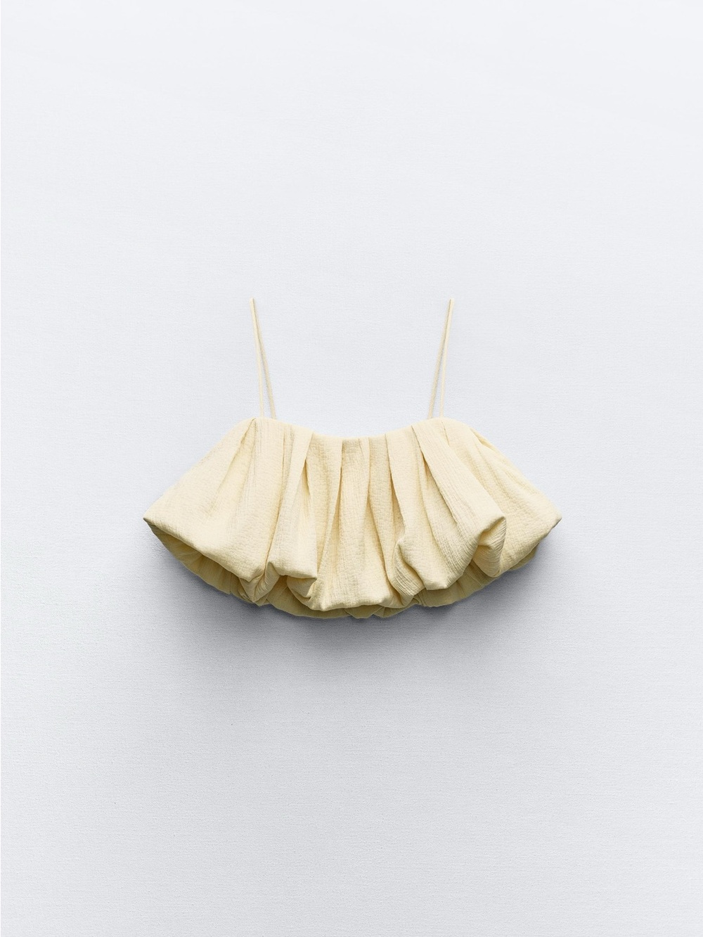 Zara Sleeveless Ruffled Crop Top in Pale Yellow